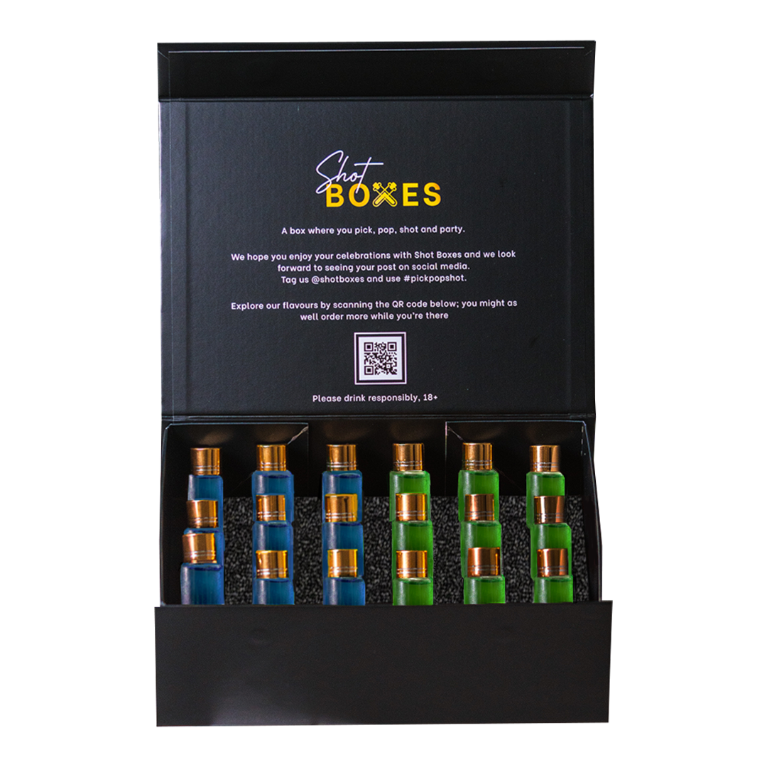 Shot Boxes Sour Apple and Blue Strawberry Shots