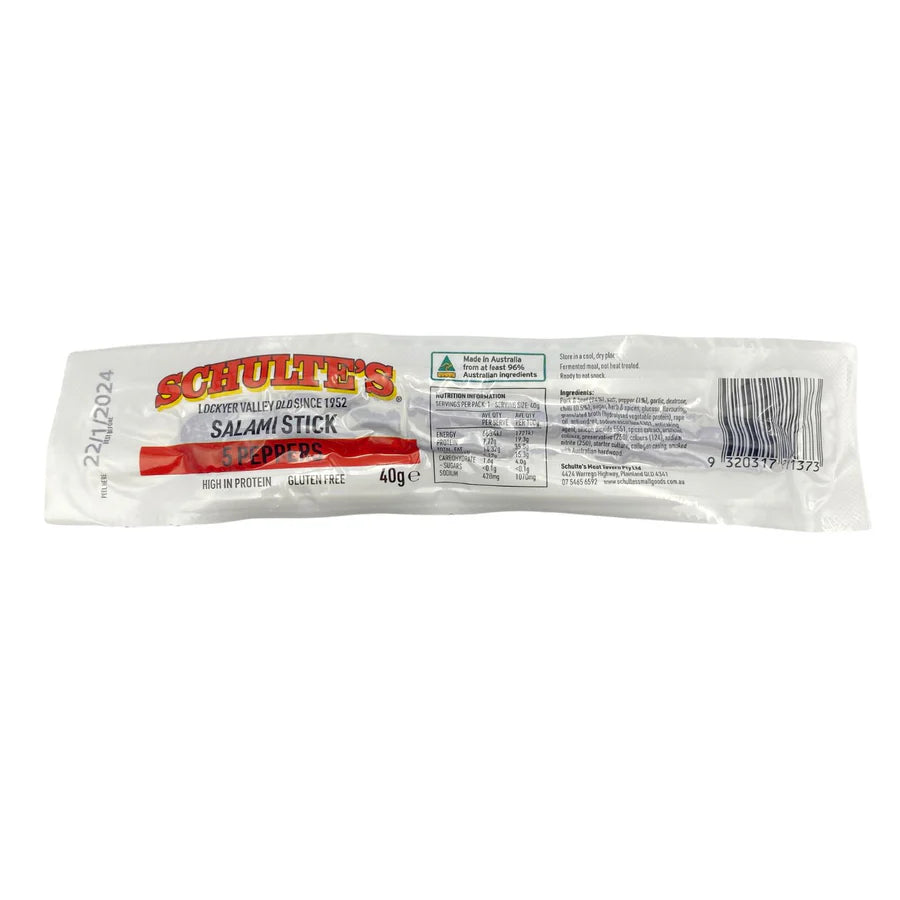 Schulte's 5 Peppers Salami Stick 40g (30 Units)